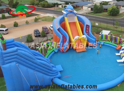 Character Inflatable Water Park with Shark Slide