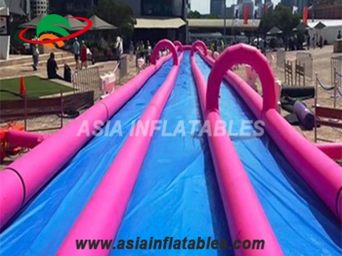 Three Lane Inflatable Slide City 1000 ft long water slide slip n slide