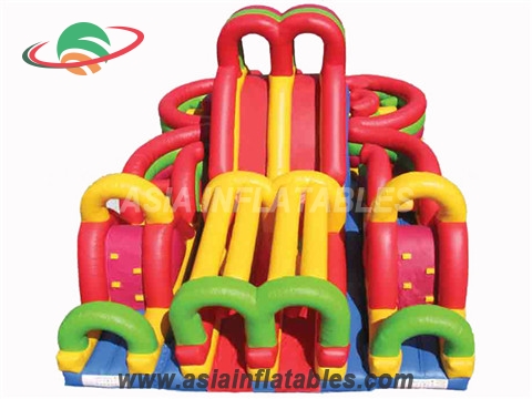 Inflatable Large-Scale Double Slide with Obstacle Course Fun City