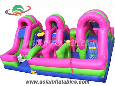 Inflatable Pink Three Slides Obstacle Course for Kiddie Park