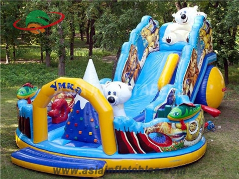 Snow-white Inflatable Panda Amusement Park With Climbing Walls