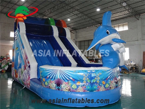Blue Inflatable Shark Water Slide